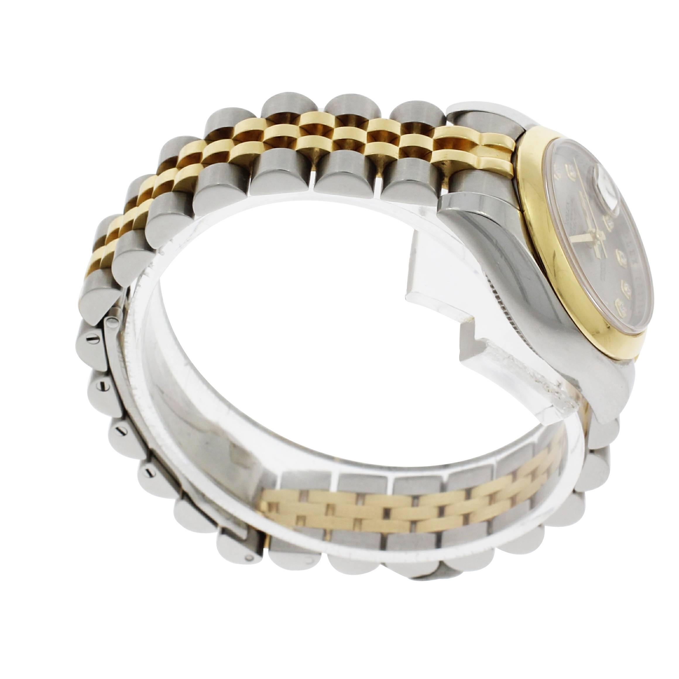 Rolex Yellow Gold Stainless Steel Datejust Diamond Dial Wristwatch Ref 179163 3