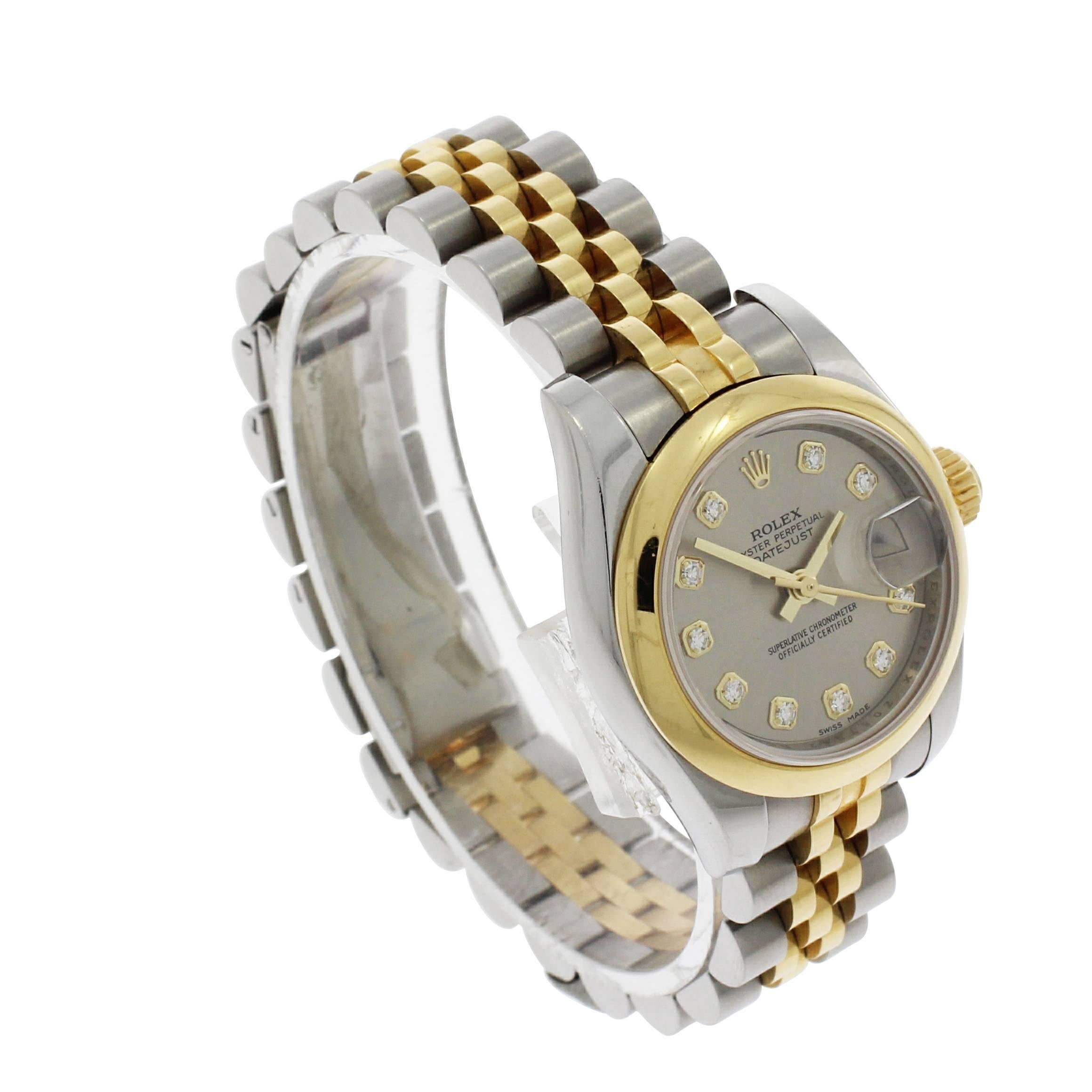 Rolex Yellow Gold Stainless Steel Datejust Diamond Dial Wristwatch Ref 179163 4
