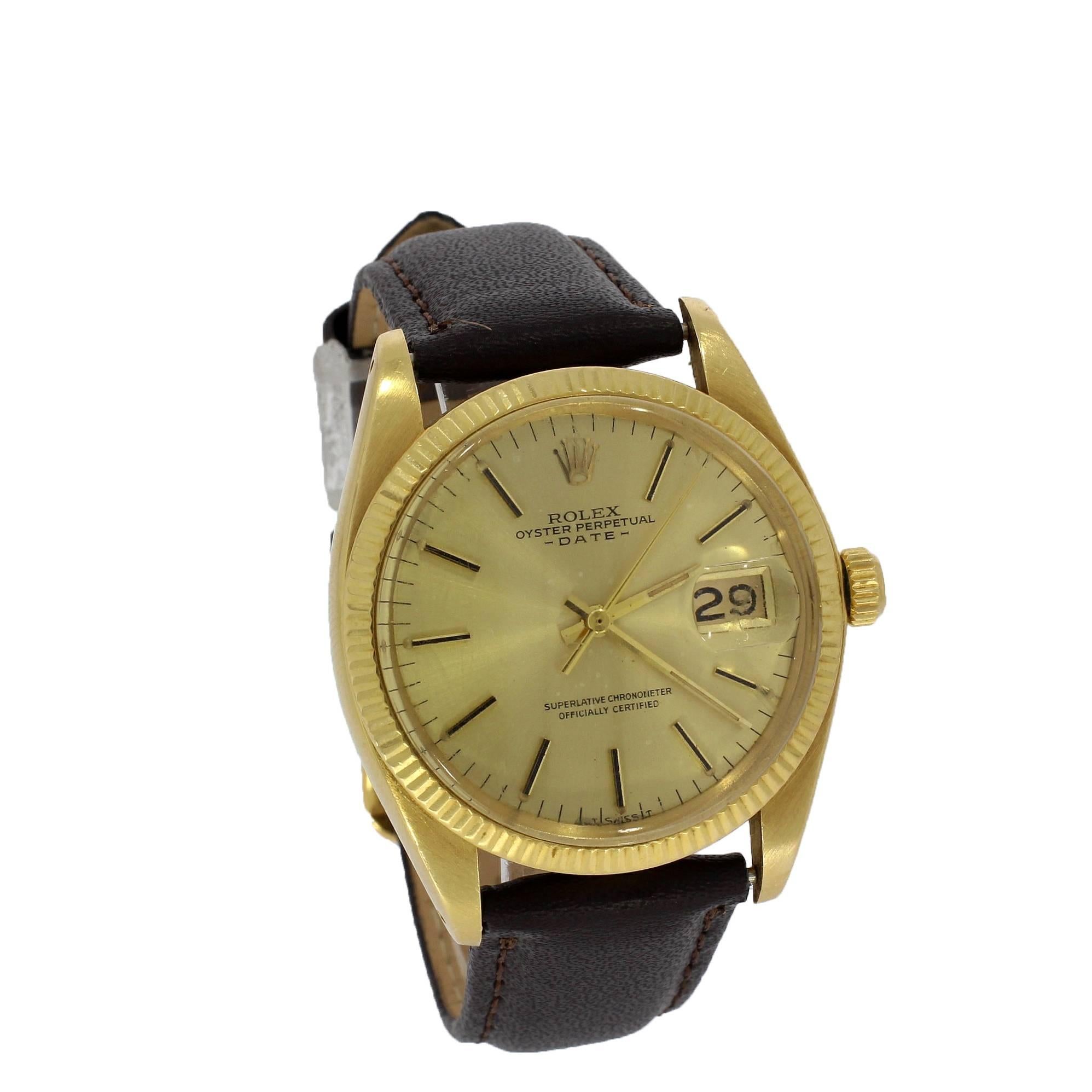 Rolex Yellow Gold Date Calibre 1570 Wristwatch Ref 1503, 1977 For Sale 5