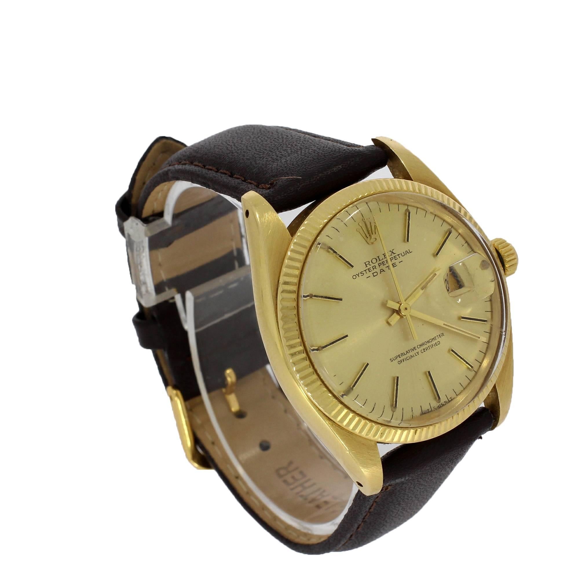 Rolex Yellow Gold Date Calibre 1570 Wristwatch Ref 1503, 1977 For Sale 4