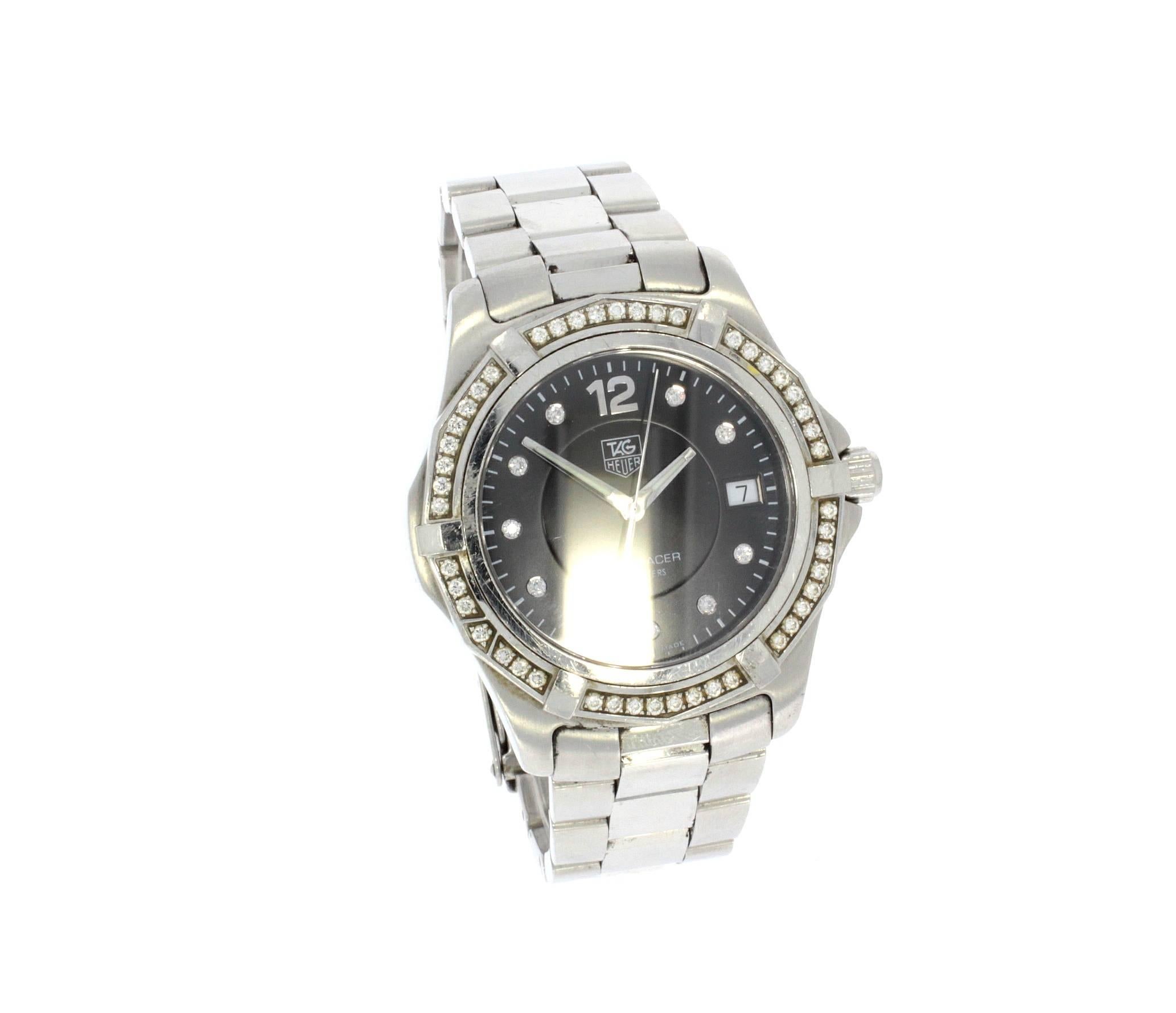 TAG Heuer Stainless Steel Diamond dial and Bezel Aquaracer Wristwatch WAF111D For Sale 5