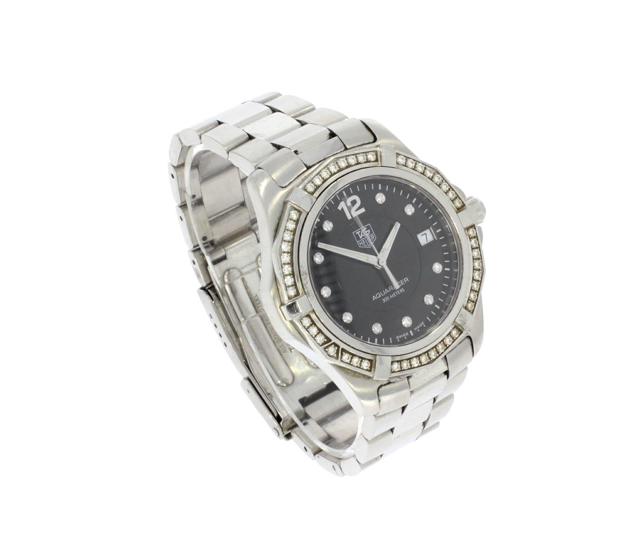 TAG Heuer Stainless Steel Diamond dial and Bezel Aquaracer Wristwatch WAF111D For Sale 4