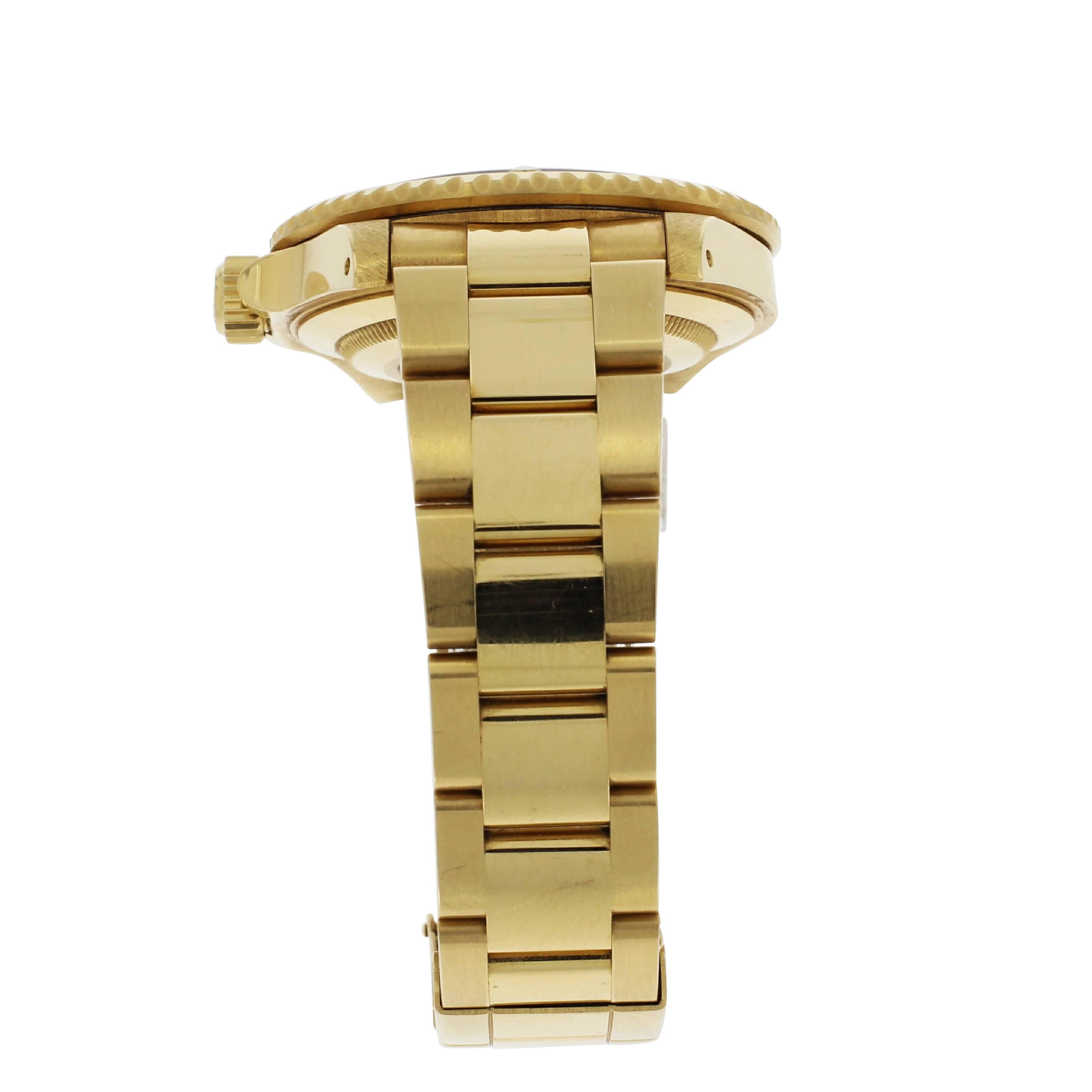 Women's or Men's Rolex Yellow Gold Submariner Serti Dial Wristwatch Ref 16618, 1997 For Sale
