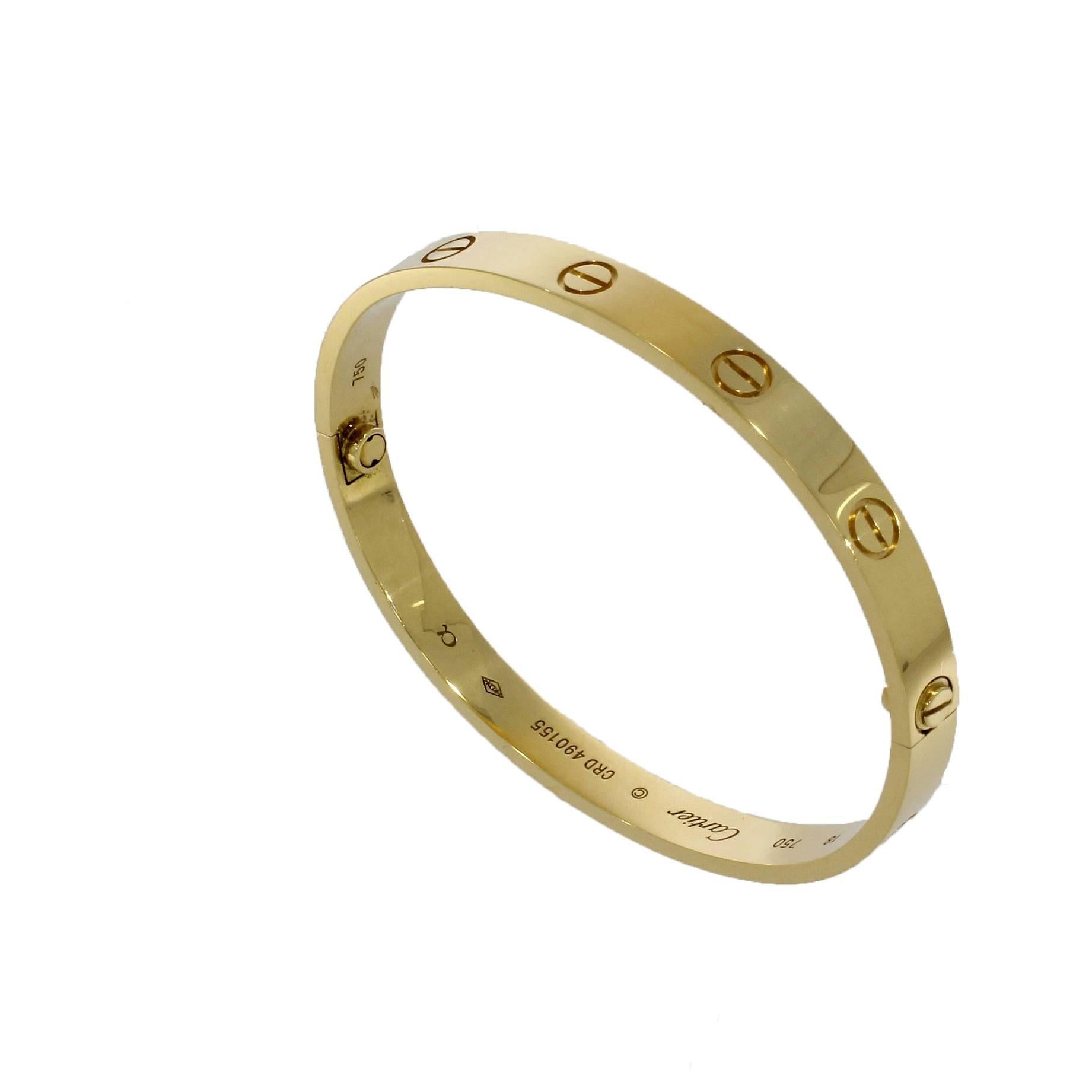 Cartier Yellow Gold Love Bangle Bracelet No Screwdriver In Excellent Condition For Sale In Epsom, Surrey