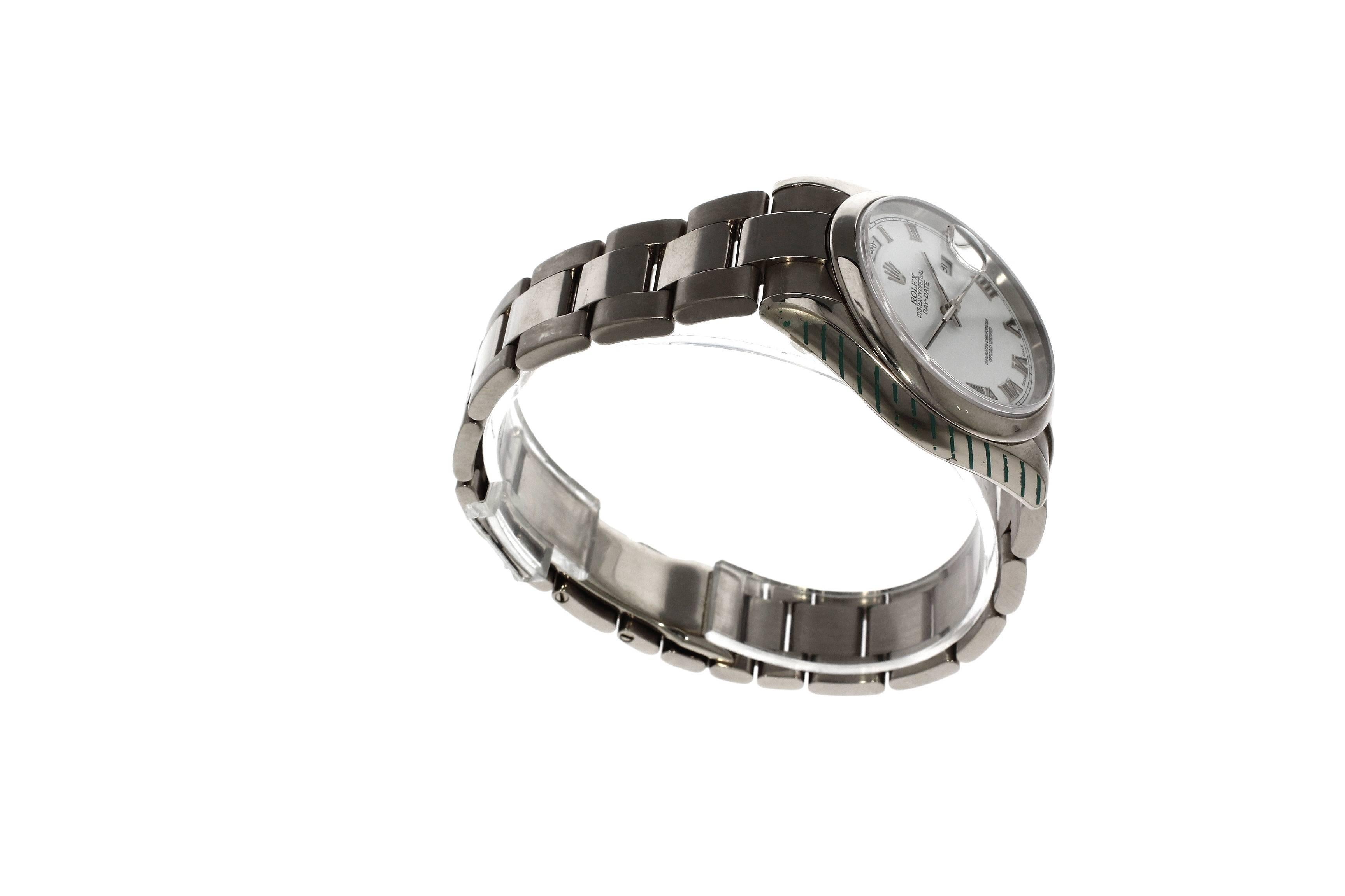 Women's Rolex White Gold Day Date Roman Numeral Dial Automatic Wristwatch Ref 118209 For Sale