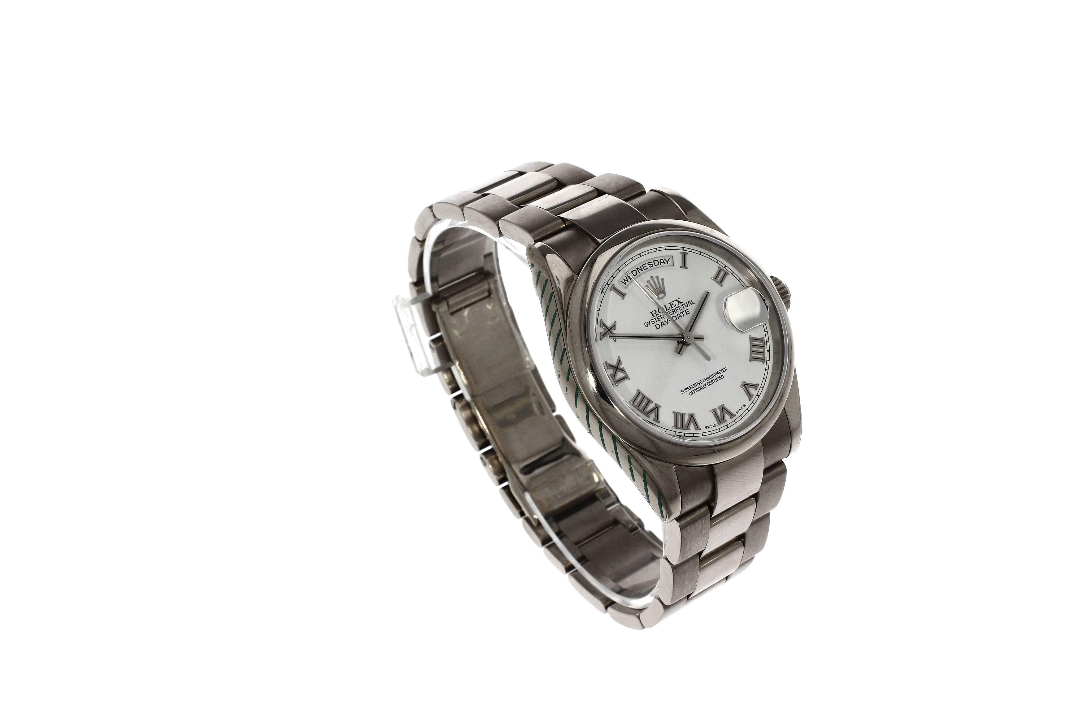 Rolex White Gold Day Date Roman Numeral Dial Automatic Wristwatch Ref 118209 For Sale 1