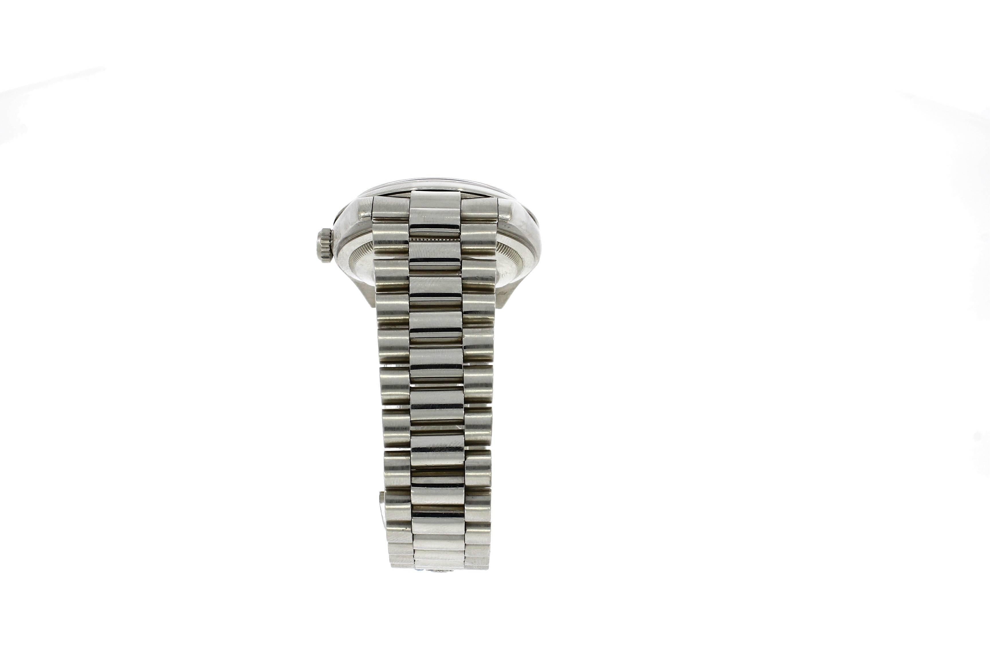 Women's or Men's Rolex Platinum Silver Diamond Dial Day Date Automatic Wristwatch, Ref 8206