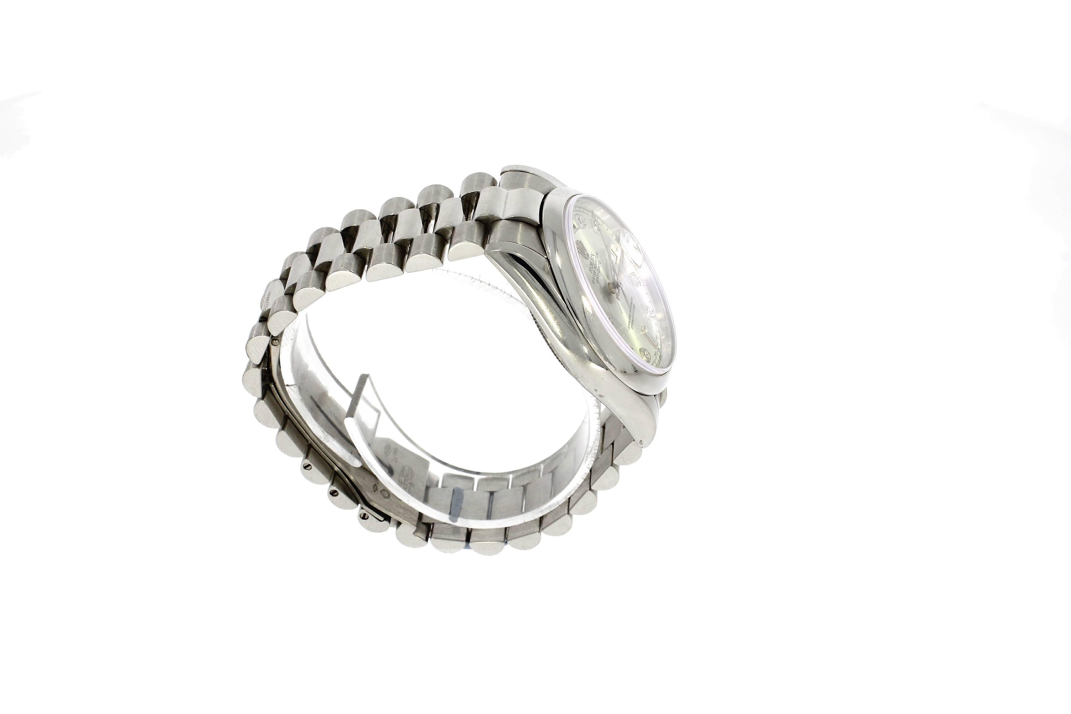 Rolex Platinum Silver Diamond Dial Day Date Automatic Wristwatch, Ref 8206 2