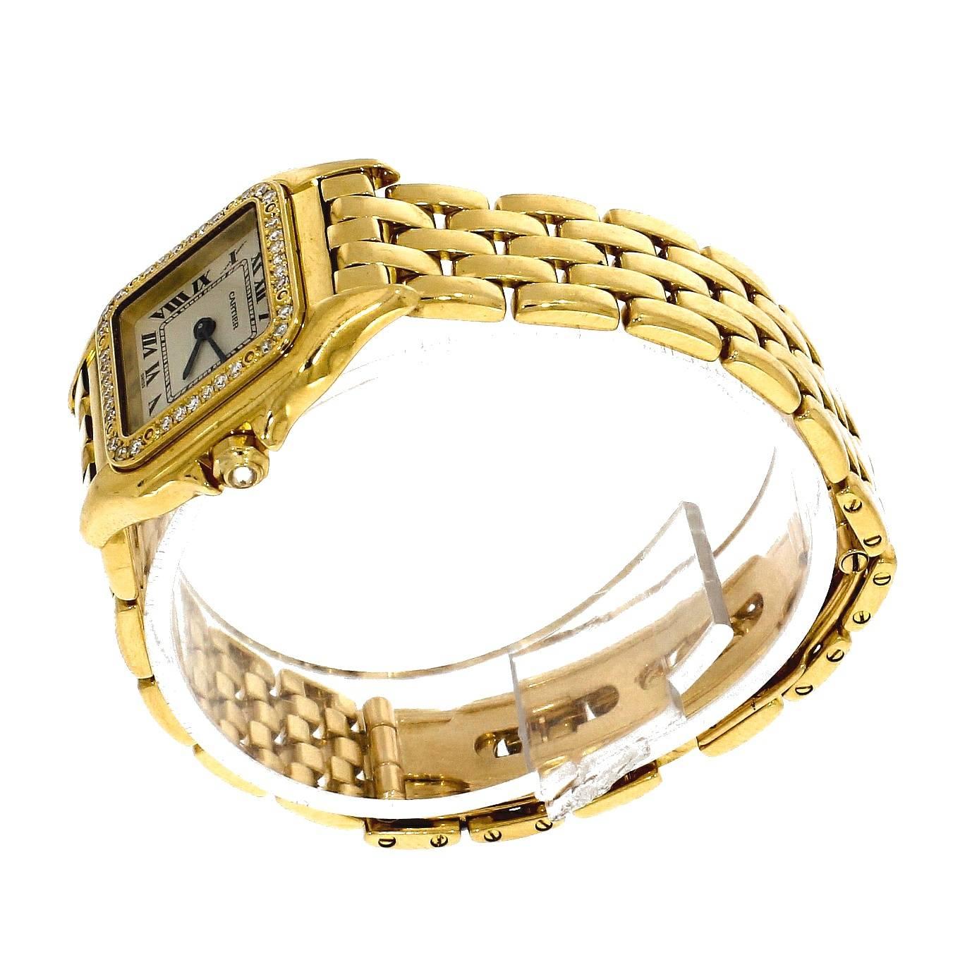 Cartier Yellow Gold Diamond White Dial Panthere Automatic Wristwatch Ref 1280 In Excellent Condition In Epsom, Surrey