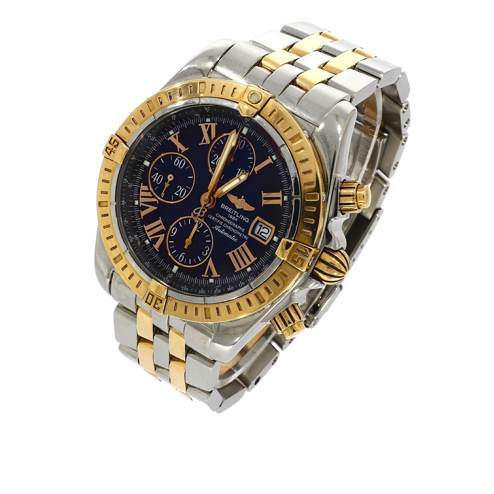 This pre-owned Breitling Chronomat Evolution, It has a 45mm Steel and Rose Gold case. Fitted with a black dial. A signed Breitling rose gold and steel bracelet. With an automatic movement. Circa unknown, the case has a serial reading: 2170XXX

The