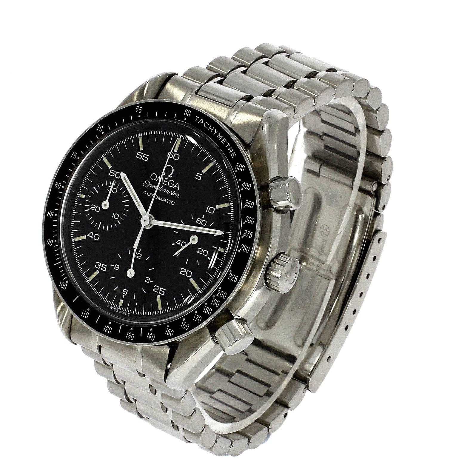 Designed to be a less-expensive, smaller, automatic version of the Omega classic Speedmaster Professional. In contrast to the original Speedmaster, it has an automatic movement with wider-spaced subdials and Arabic numerals on the dial.

This Omega