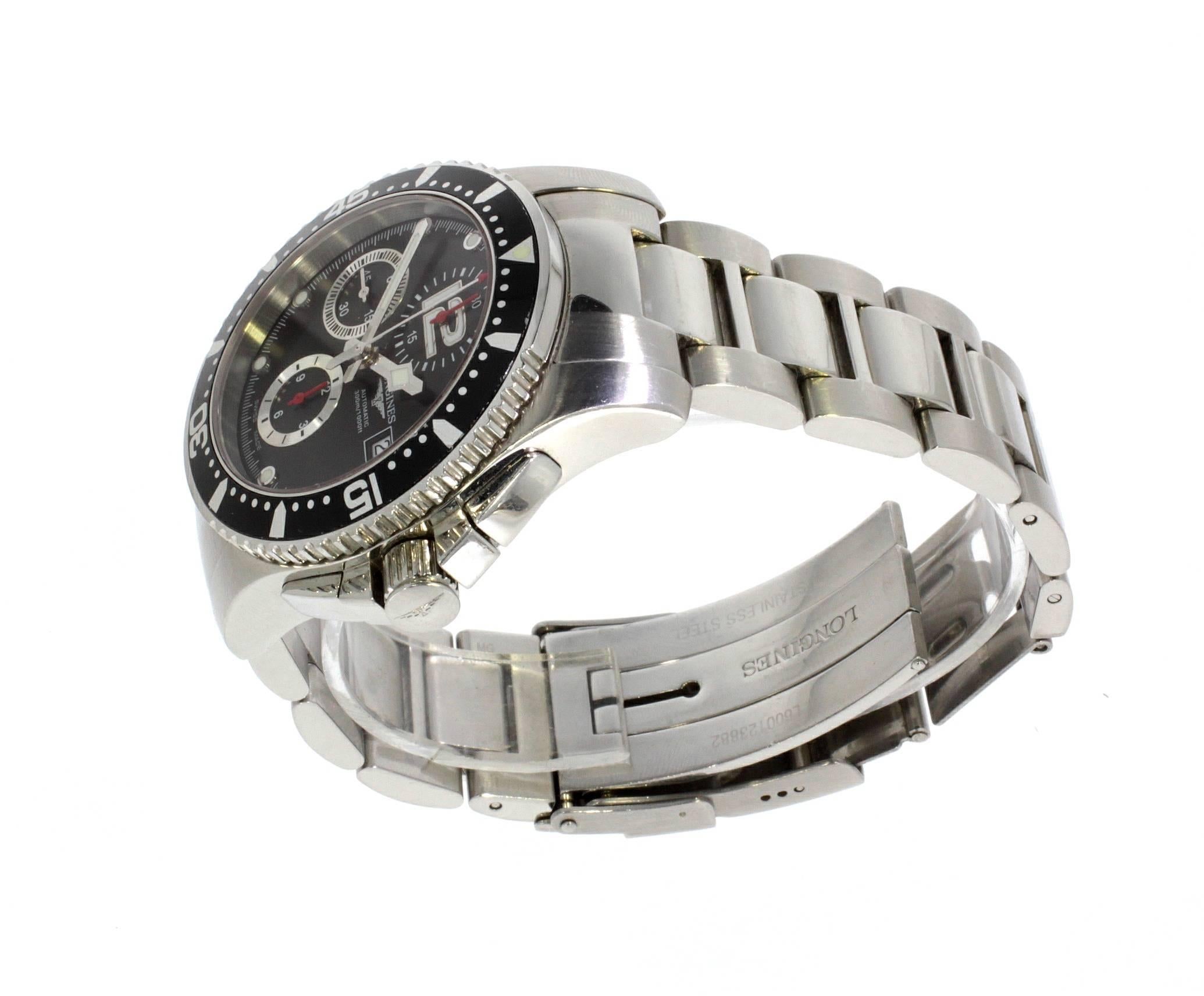 Longines Stainless Steel Hydro Conquest Chronograph Wristwatch Ref L3.664.4 In Good Condition In Epsom, Surrey