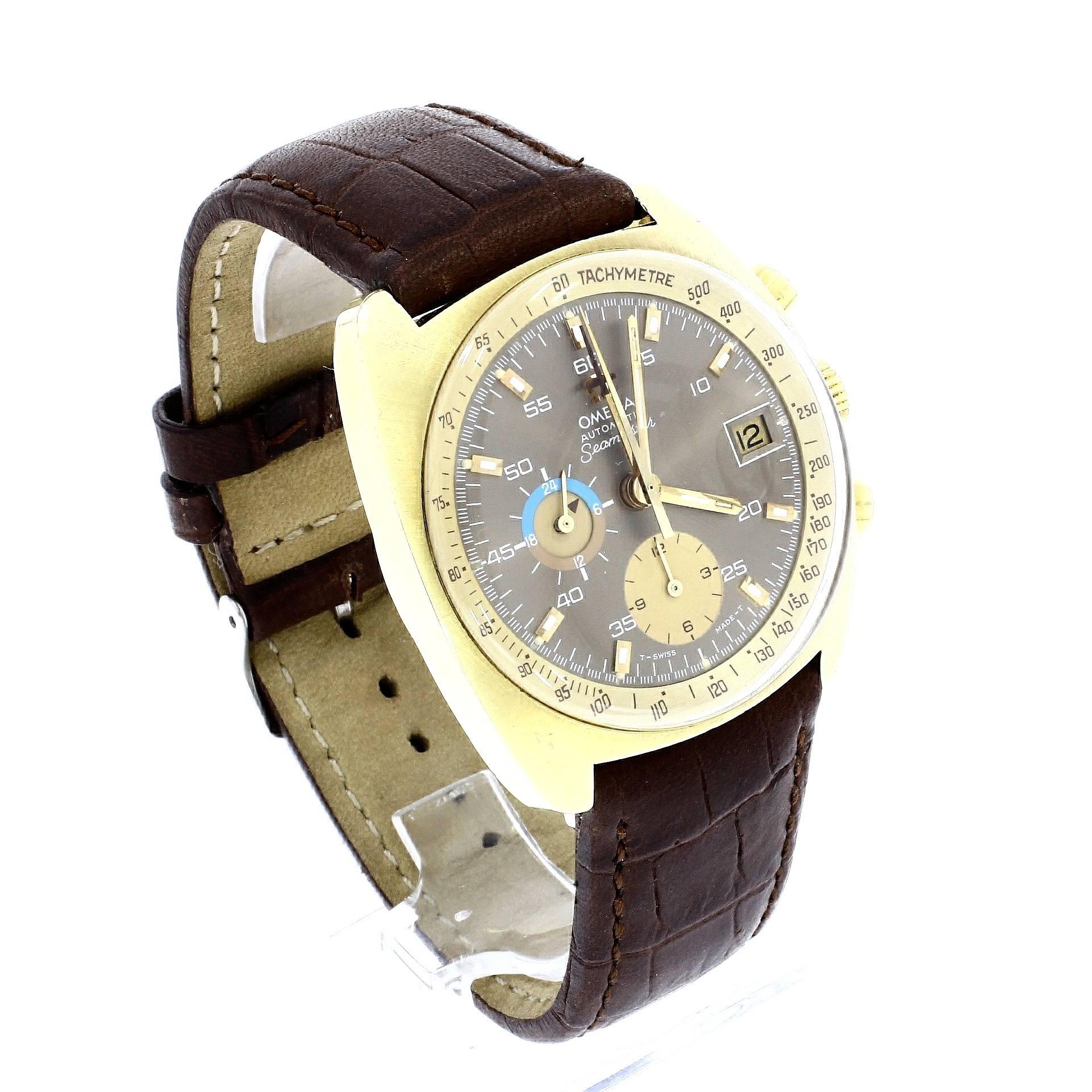Omega Gold Plated Seamaster Chronograph Wristwatch Ref 176.007 For Sale 2