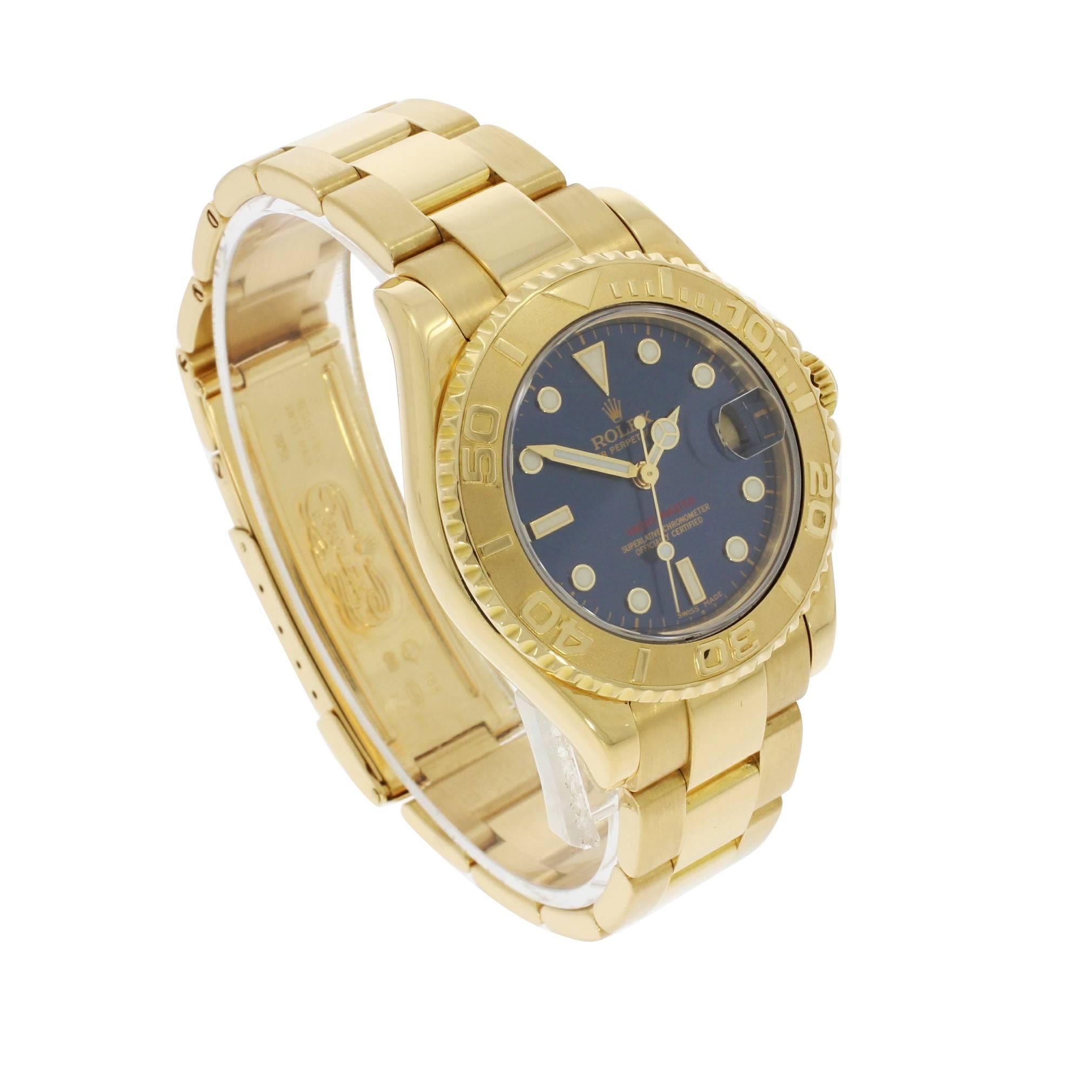 Rolex Yellow Gold Yachtmaster Blue Dial Wristwatch Ref 168628, 2001 4