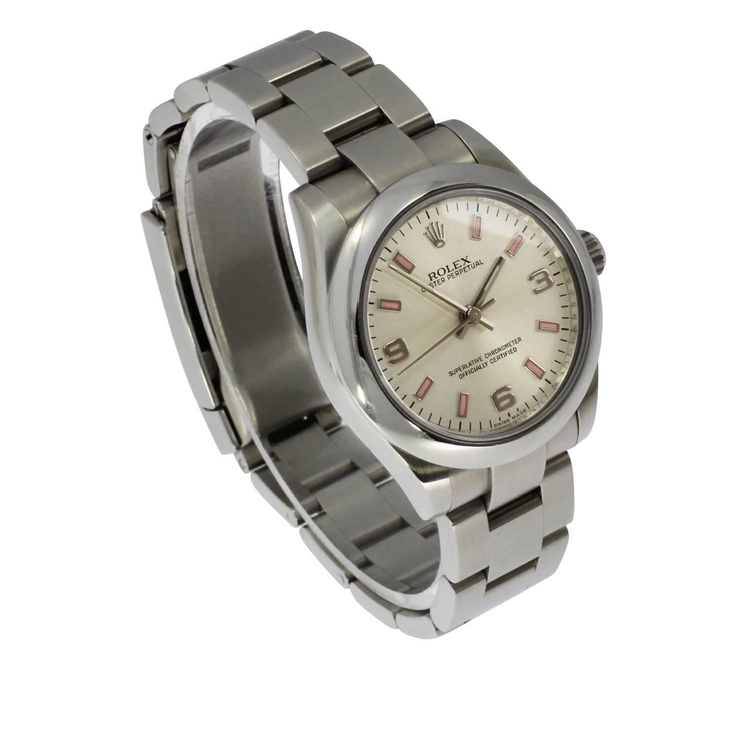 Rolex Stainless Steel Date Oyster Bracelet Midsize Wristwatch Ref 177200, 2006 For Sale 4