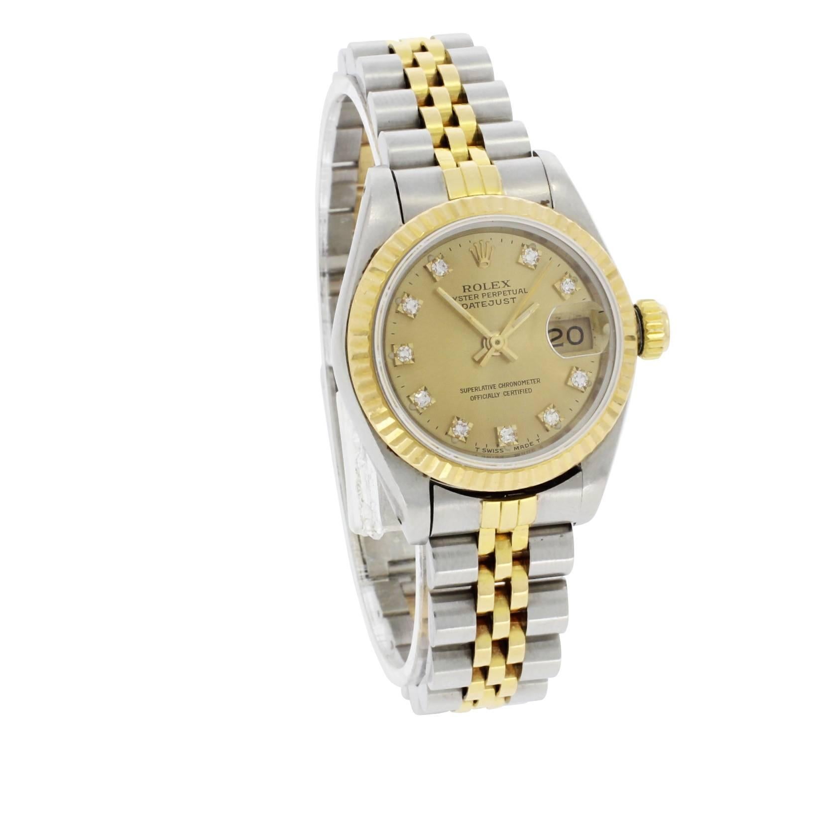 Rolex Yellow Gold Stainless Steel Datejust Diamond Dot Dial Wristwatch, 1989 For Sale 5