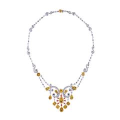 Fancy Intense Yellow, Pink and White Diamond Necklace