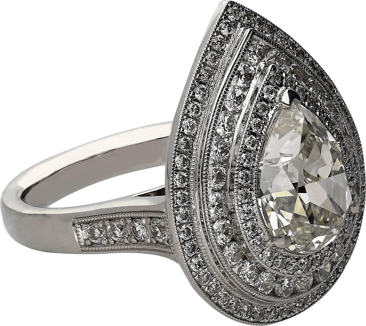 Set in 18k white gold.
Total Diamond weight 4.63 carats. 
Certified by GIA to be of "J" Color and "SI2" Clarity.
