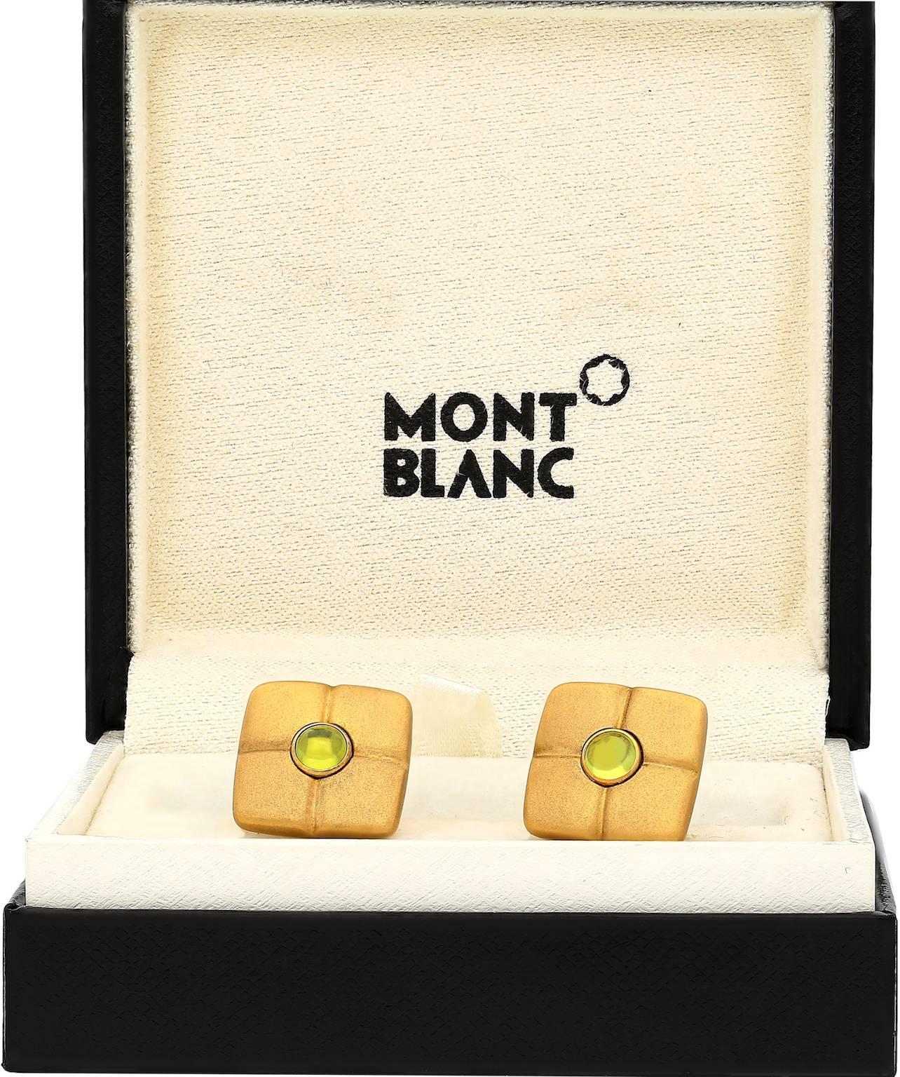 Mont Blanc Peridot Mother-of-Pearl Gold Cufflinks In New Condition In Miami, FL