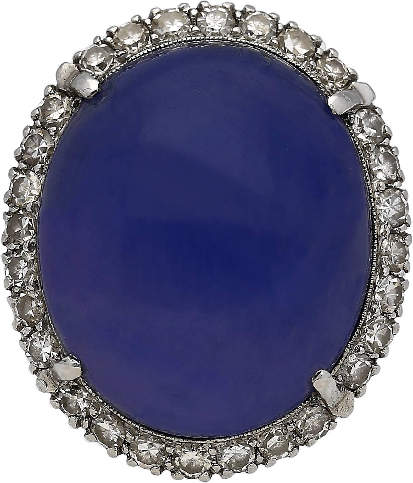 Women's or Men's Art Deco 27.87 Carat Cabochon Ceylon Star Sapphire Diamond Platinum Ring