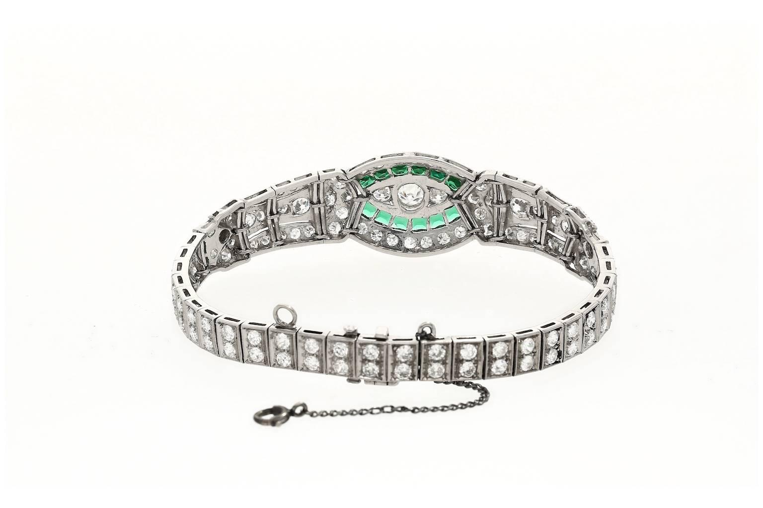 Women's or Men's Vintage 20th Century Emerald and Diamond Bracelet