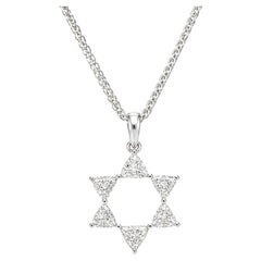 Diamond Star of David Pendant 18K White Gold Necklace