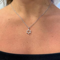 Diamond Star of David Pendant 18K White Gold Necklace