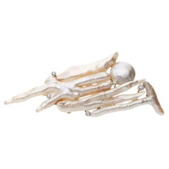 "Chicken Feet" Baroque Pearl Diamond Pin Pendant Brooch 18K Gold