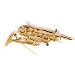 "Chicken Feet" Baroque Pearl Diamond Pin Pendant Brooch 18K Gold