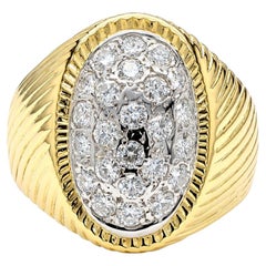 1 Carat Diamond Cluster Ribbed Dome 18K Gold Two Tone Ring