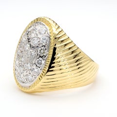 1-Karat-Diamant-Cluster-Ring mit geriffelter Kuppel aus 18-karätigem Zweifarb-Gold