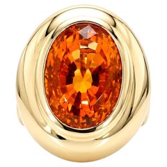 GIA Cert. 11 Carat Oval Citrine Bezel 14K Gold Cocktail Ring