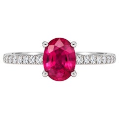 GIA 1.25 Carat Burma Ruby & Pave Diamond 18K White Gold Ring