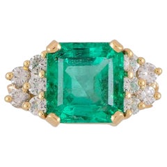 GIA Certified 4 Carat Colombian Minor Oil Emerald & Diamond Engagement Ring