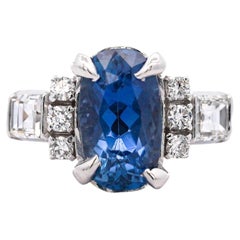2.51 Carat Oval Blue Sapphire & Mixed Diamond Platinum Filigree Ring