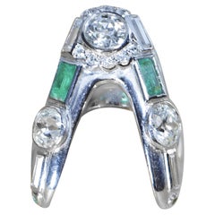 Art Deco Emerald and Diamond Palladium Antique Ring