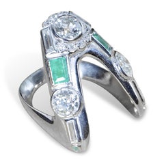 Art Deco Emerald and Diamond Palladium Antique Ring