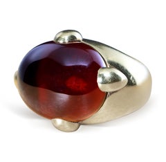 Pomellato Hessonite Garnet Cabochon 18K Yellow Gold Vintage 1970s Ring