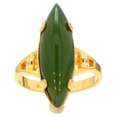 Vintage 25mm Green Nephrite Jade 18K Gold Cocktail Statement Ring