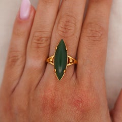 Vintage 25mm Green Nephrite Jade 18K Gold Cocktail Statement Ring