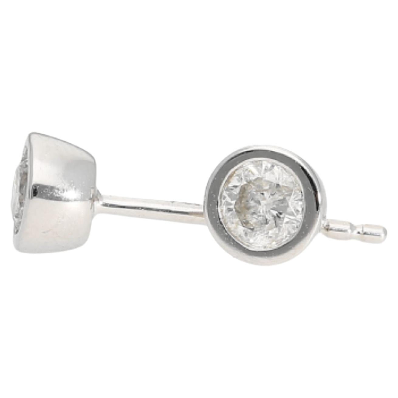 Natural 1/3 CTTW Bezel Set Round Cut Diamond Stud Earrings in 14k White Gold For Sale