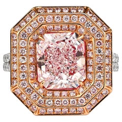 GIA Certified 3.48 Carat Radiant Cut Fancy Light Pink Diamond Ring in 18k