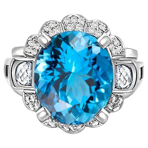 GIA Certified Oval Cut 9.5 Carat Natural Aquamarine Vintage Retro Ring  For Sale