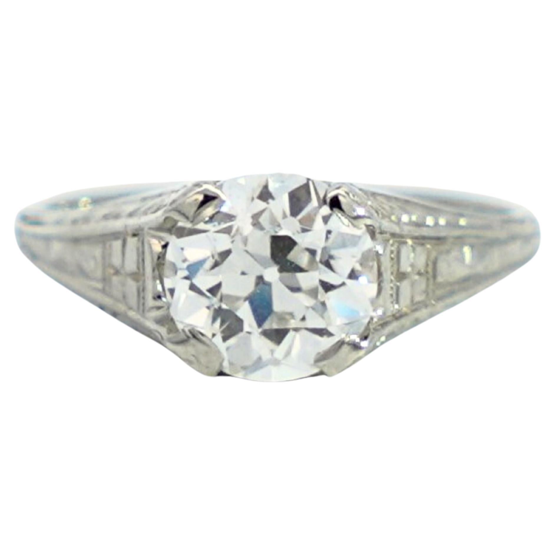 GIA Certified 1.69 Carat G/VVS1 Old Euro Cut Art Deco Vintage Engagement Ring For Sale