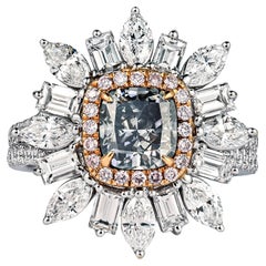 GIA Certified 1.01 Carat Fancy Blue Diamond, Pink Diamond and Diamond 18K Ring