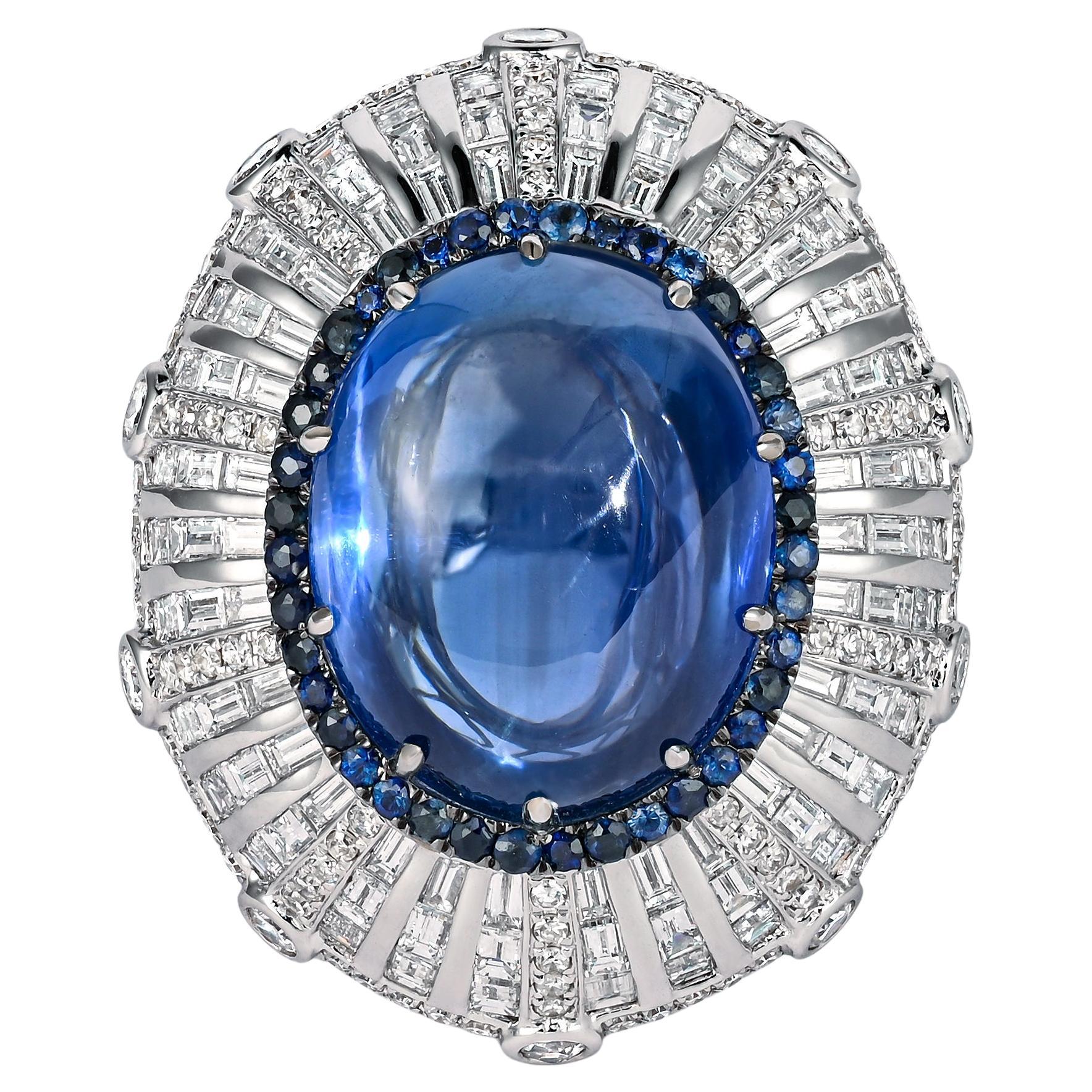 Certificado GIA Anillo Cúpula Art Decó Zafiro Sin Calor 26 Quilates y Diamantes 18K
