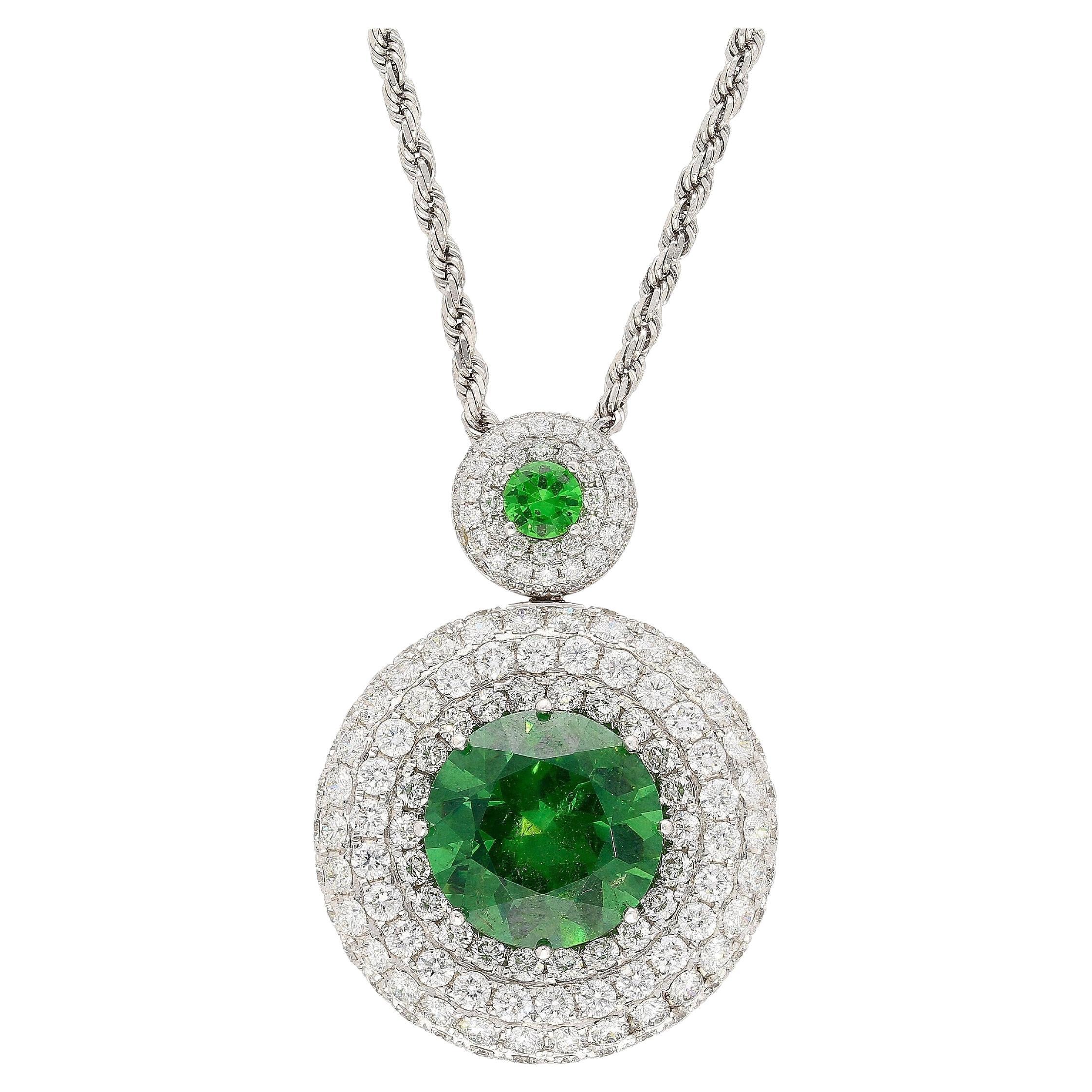 GIA Certified 8.58 Carat Demantoid Pendant Necklace in 18K White Gold For Sale