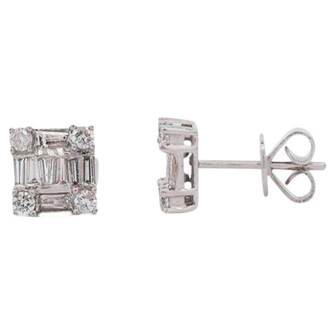1 Carat Diamond Box Cluster Illusion Set 14K Gold Cluster Stud Earrings