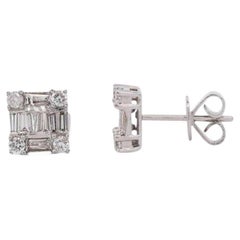 1 Carat Diamond Box Cluster Illusion Set 14K Gold Cluster Stud Earrings