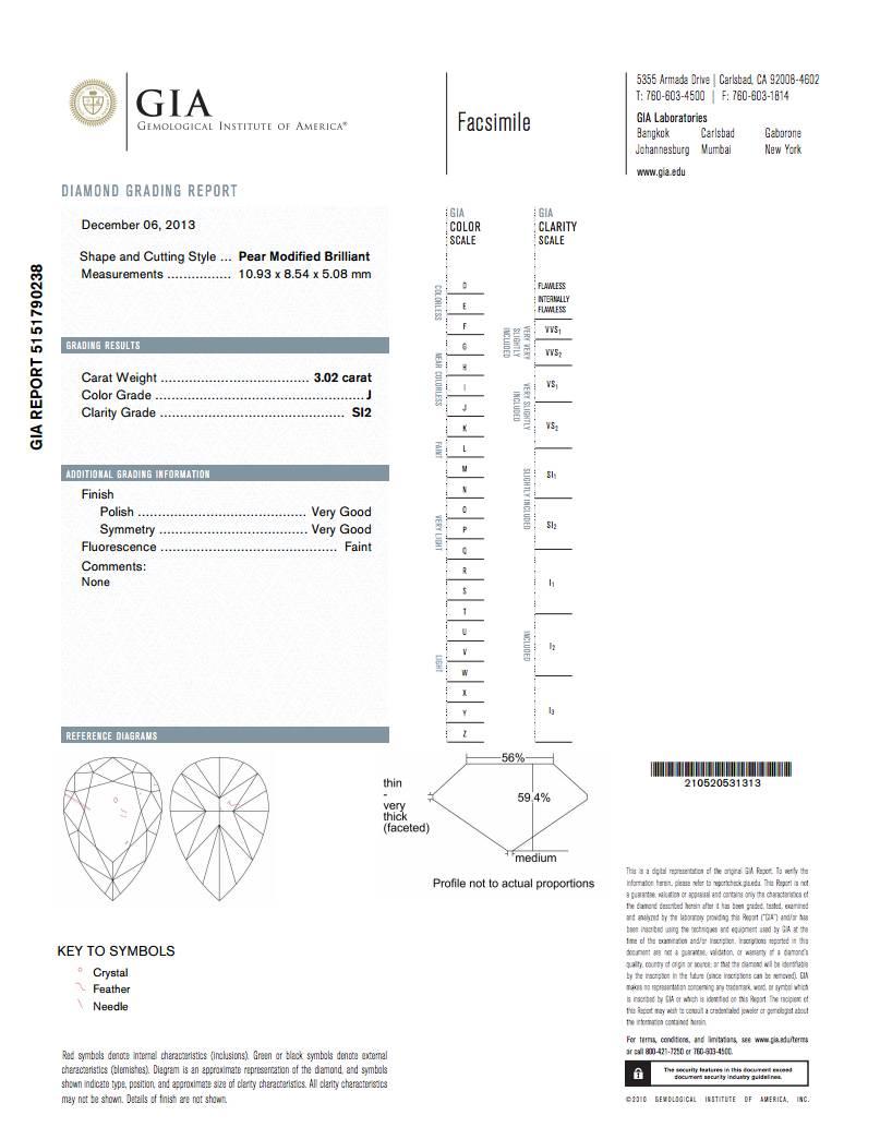 Modern GIA Certified 3.02 Carat Pear Shape Diamond Gold Cluster Ring